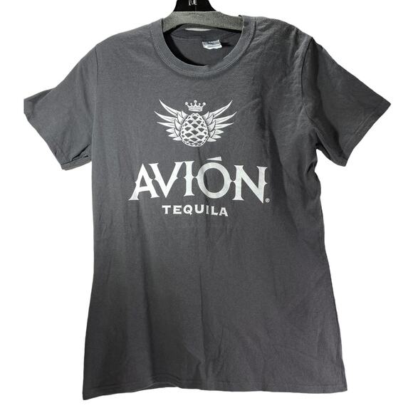 Avion Tequila Womens Size Medium Short Sleeve T-Shirt Gray White Graphics - Picture 1 of 6